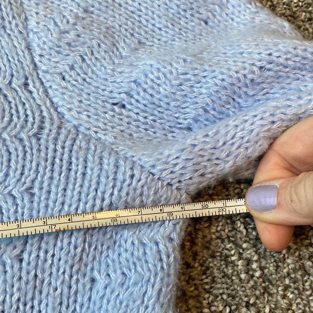 Sky Blue Cardigan with Ivory Floral Button Accents Cottagecore Boho Peasant - Picture 8 of 9